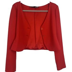 Love Moschino Womans 8 Red Blazer Jacket Crop Tailored Made In Italy Career Work